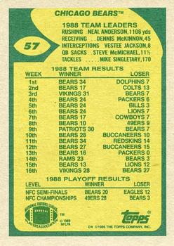 1989 Topps #57 Bears Team Leaders (Sanders Changes Pace) Back