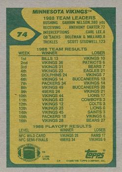 1989 Topps #74 Vikings Team Leaders (Millard Gets His Man) Back