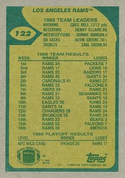 1989 Topps #122 Rams Team Leaders (Bell Runs to Glory) Back