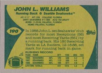 1989 Topps #190 John L. Williams Back