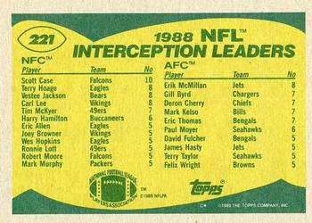 1989 Topps #221 1988 NFL Interception Leaders (Scott Case / Erik McMillan) Back