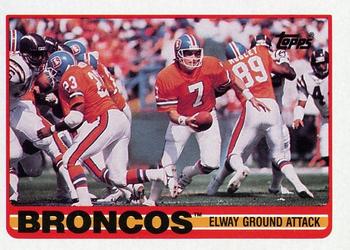 1989 Topps #238 Broncos Team Leaders (Elway Ground Attack) Front
