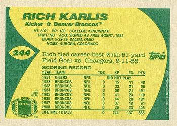 1989 Topps #244 Rich Karlis Back