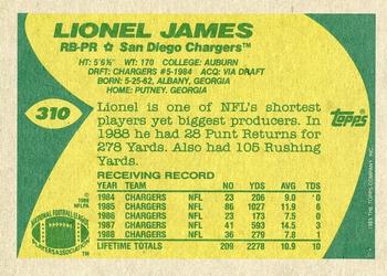 1989 Topps #310 Lionel James Back