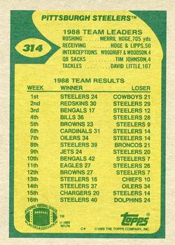 1989 Topps #314 Steelers Team Leaders (Pollard Set for Action) Back