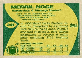 1989 Topps #321 Merril Hoge Back