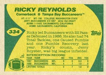 1989 Topps #334 Ricky Reynolds Back