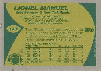 1989 Topps #177 Lionel Manuel Back
