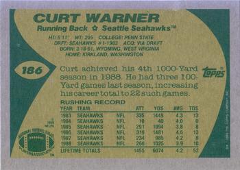 1989 Topps #186 Curt Warner Back