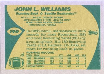 1989 Topps #190 John L. Williams Back
