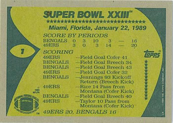1989 Topps #1 Super Bowl XXIII Back