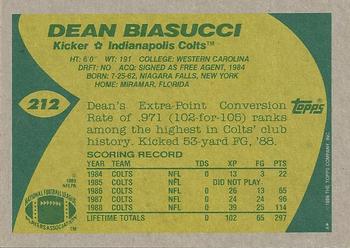 1989 Topps #212 Dean Biasucci Back
