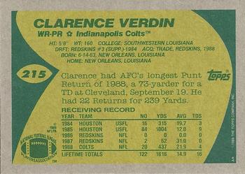 1989 Topps #215 Clarence Verdin Back