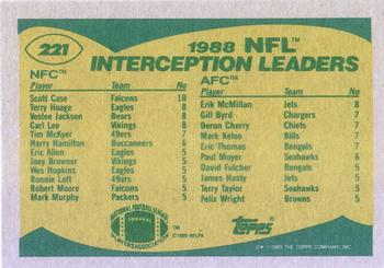 1989 Topps #221 1988 NFL Interception Leaders (Scott Case / Erik McMillan) Back