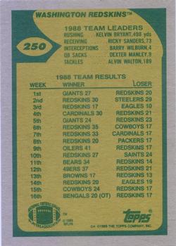 1989 Topps #250 Redskins Team Leaders (Williams Sets Up) Back