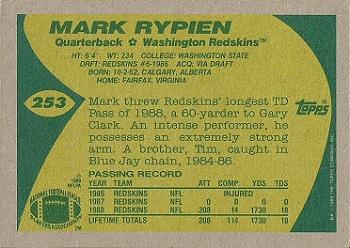 1989 Topps #253 Mark Rypien Back