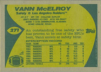 1989 Topps #271 Vann McElroy Back