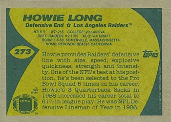 1989 Topps #273 Howie Long Back