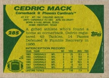 1989 Topps #285 Cedric Mack Back