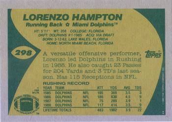 1989 Topps #298 Lorenzo Hampton Back