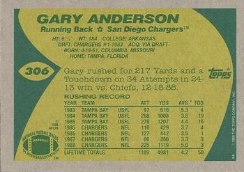 1989 Topps #306 Gary Anderson Back