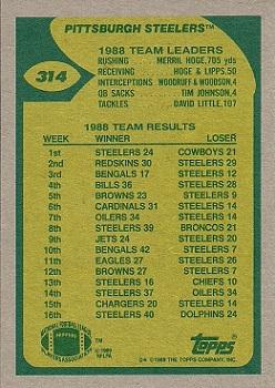 1989 Topps #314 Steelers Team Leaders (Pollard Set for Action) Back