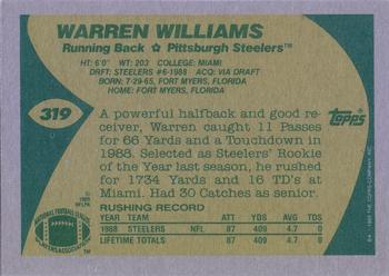 1989 Topps #319 Warren Williams Back