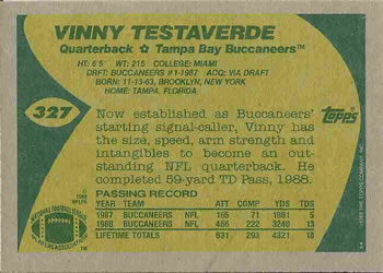 1989 Topps #327 Vinny Testaverde Back