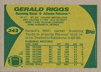 1989 Topps #342 Gerald Riggs Back