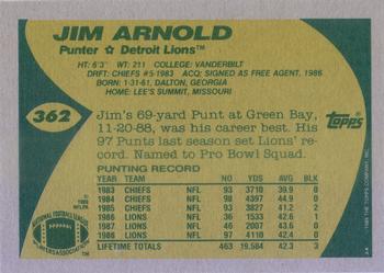 1989 Topps #362 Jim Arnold Back