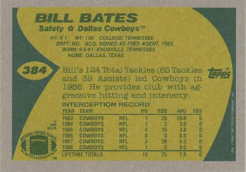 1989 Topps #384 Bill Bates Back