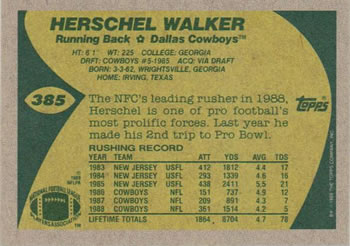 1989 Topps #385 Herschel Walker Back