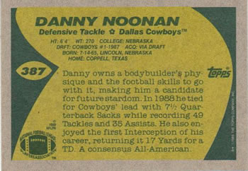 1989 Topps #387 Danny Noonan Back