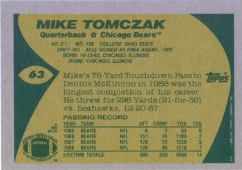 1989 Topps #63 Mike Tomczak Back