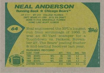 1989 Topps #64 Neal Anderson Back