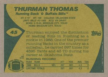 1989 Topps #45 Thurman Thomas Back