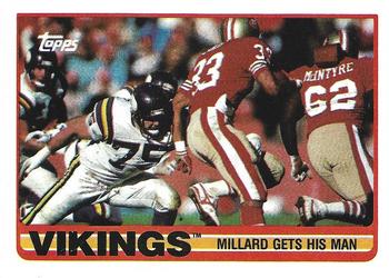 1989 Topps #74 Vikings Team Leaders (Millard Gets His Man) Front