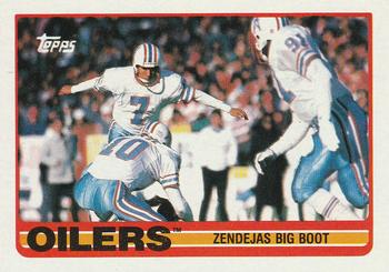 1989 Topps #90 Oilers Team Leaders (Zendejas Big Boot) Front