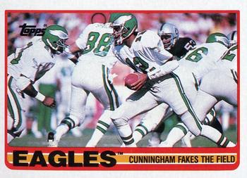 1989 Topps #106 Eagles Team Leaders (Cunningham Fakes the Field) Front