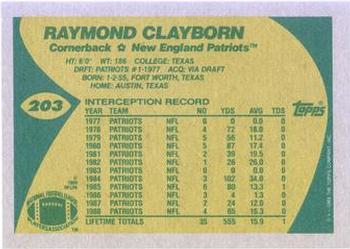 1989 Topps #203 Raymond Clayborn Back
