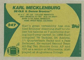 1989 Topps #247 Karl Mecklenburg Back