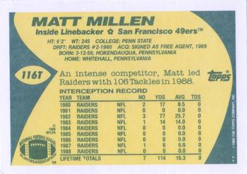 1989 Topps Traded #116T Matt Millen Back