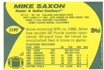 1989 Topps Traded #119T Mike Saxon Back