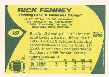 1989 Topps Traded #16T Rick Fenney Back