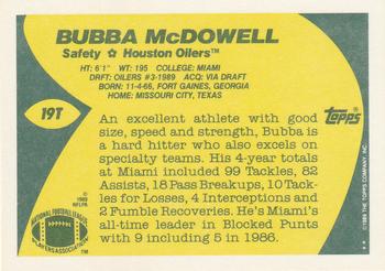 1989 Topps Traded #19T Bubba McDowell Back
