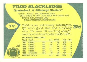1989 Topps Traded #31T Todd Blackledge Back