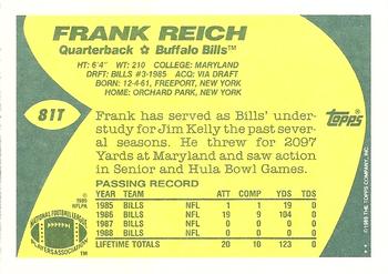 1989 Topps Traded #81T Frank Reich Back