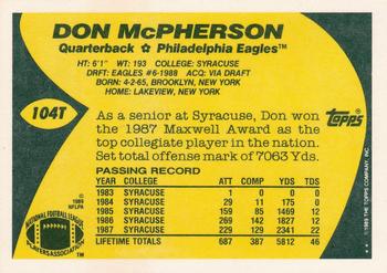 1989 Topps Traded #104T Don McPherson Back