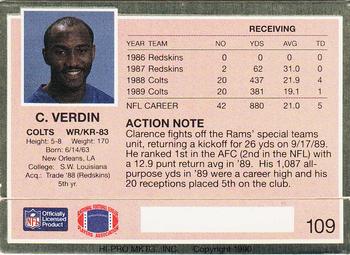 1990 Action Packed #109 Clarence Verdin Back
