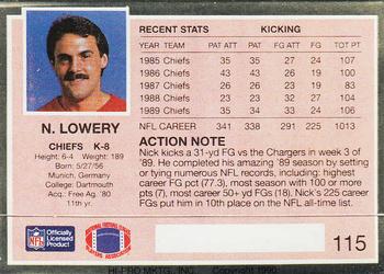 1990 Action Packed #115 Nick Lowery Back